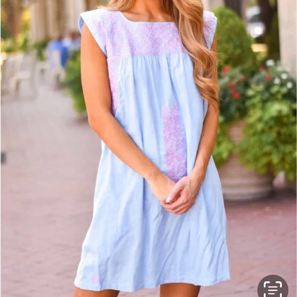 j. marie | Dresses | Nwt58 J Marie Oaxaca Floral Embroidered Dress Bluepink  S Small Linen | Poshmark